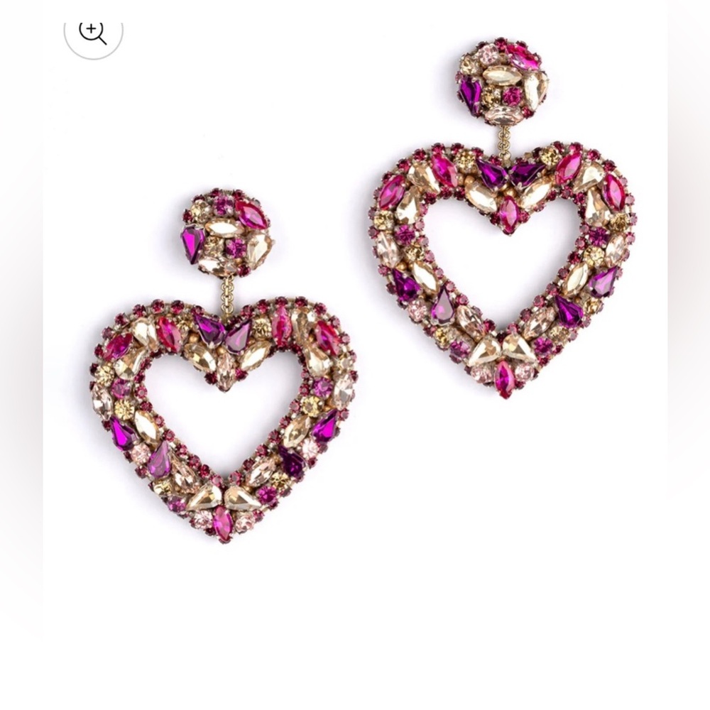 🆕DEEPA GURNANI Pink Clear Crystal HEART Shaped Earrings